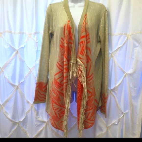 Say What? Aztec Open‎ Cardigan Sweater with Fringe - Picture 1 of 6